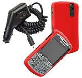 2 Pieces Value Combo of Red Silicone Skin Cover Case and Car Charger for Blackberry Curve 8300 8310 8330 8320