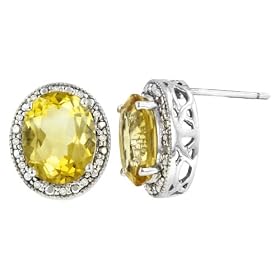Sterling Silver Citrine w Diamond-Accent Earrings by Amazon.com Collection