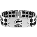 NFL Green Bay Packers Logo Steel and Rubber Link ID Bracelet