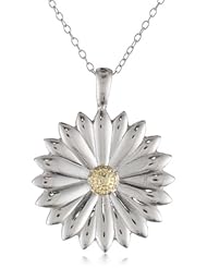 Goldtone Finish Silver "Two-Tone" Daisy Pendant Necklace, 18"