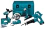Makita DK1032DL 18 Volt Reciprocating Saw, 6-1/2-Inch Circular Saw, 1/2-Inch Hammer Driver-Drill, Jig Saw, Blower & Flashlight Kit