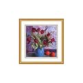 Tulips in a Blue Vase Framed Lithograph- 26.75x26.75"