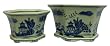 Blue & white hexagon planters - set of 2, landscape pattern