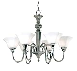 Kenroy Home 90546PNL Georgetown Six-Light Chandelier, Polished Nickel with Frosted White Globes