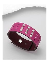 Deep Pink Leather Bracelet In White Base