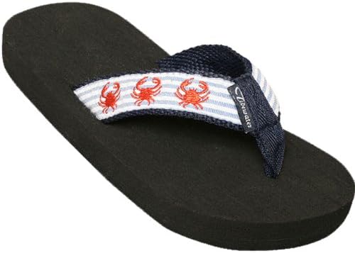 Women's Tidewater Boardwalk Flip Flop Sandals,7 B(M) US,Crab Seersucker