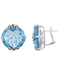 14K White Gold 29.62ct Jewel of Love Rd Brown Diamond & Blue Topaz Stud Earrings