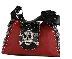 Gothic Rockabilly Crystal Skull Buckle with Chains Red Purse + Free Gift