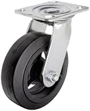 RWM Casters 45 6″ Diameter Rubber on Iron Wheel Kingpin Medium Duty Swivel Plate Caster with Roller Bearing and Steel Side Brake, 4-1/2″ Length X 4″ Width Plate, 410 lbs Capacity Range