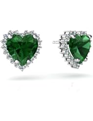 Created Emerald 14kt White Gold Earrings