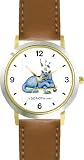 Gray Cat with Toy Mouse - Cat Cartoon or Comic - JP Animal - WATCHBUDDY® DELUXE TWO-TONE THEME WATCH - Arabic Numbers - Brown Leather Strap-Size-Large ( Men's Size or Jumbo Women's Size )