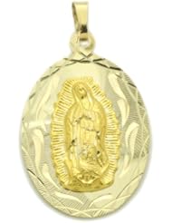 14K Gold Our Lady Of Guadalupe Yellow Gold Pendant 1.5 Inch Long
