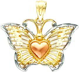 41VCtLg8nRL 14K Tri Color Gold Butterfly Heart Charm Diamond