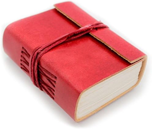Leather Notebook Handmade Journal Mother's day Gift For Her 4.2 X 3.2 Inches Pocket-size Diary Hand Sewn (Red)