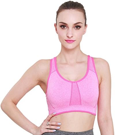 Women's Sports Bras High Impact Support Seamless Yoga bra with Removable Cups (Medium, Pink Heather )