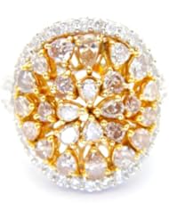18k Two-Tone Gold Round & Pear Diamond Unique Multi Color Cocktail Ring