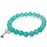 Turquoise Stretch Bracelet with Bone Key Charm & White Rhinestone Bead Accent