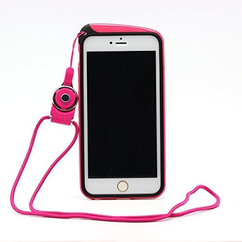 Moonmini Stylish Phone Bumper Frame Case Cover Skin Protector with Hanging Neck Strap Rope for iPhone 6 Plus 5.5 inch - Hot Pink