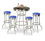 IMAGE OF MAN CAVE 4 Blue Glitter Vinyl Barstools and Black Table Set