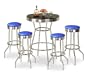 4 Blue Glitter Vinyl Barstools and Black Table Set