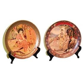 Chinese advertising plates, hand painted porcelain set of 2