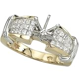 14K Two Tone Gold Princess Cut Diamond Semi Mount Engagement Ring