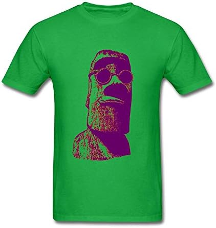 Jikop One Men's Designed Moai Statues Psychedilc Moai Head T-shirt Forest Green XL