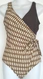 Alicia Simone Missy and Plus Size 1PC Tie Side Surplice Wrap Swimsuit Chain Print Print Sizes 8-24