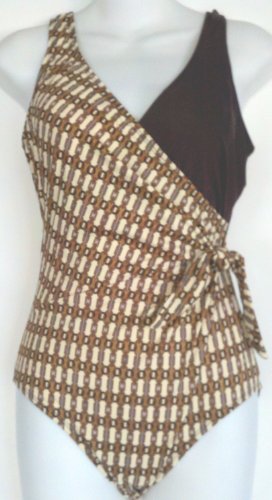 Alicia Simone Missy and Plus Size 1PC Tie Side Surplice Wrap Swimsuit Chain Print Print Sizes 8-24 product image