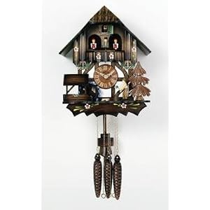 Musical Cuckoo Clock with Man Chops Wood Waterwheel Turns Design