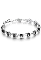 Fate Love Exquisite Sapphire/Black Onyx Square Cubic Zirconia Tennis Bracelet White Gold Plated