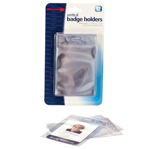 Officemate ID Badge Holders, Vertical 2.25 x 3.5 Inches Insert, Pack of 12, Clear(37004)