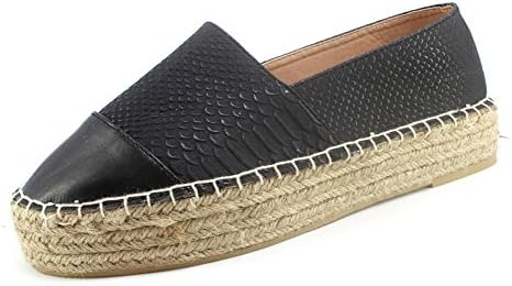 Ryamag Women's Pleather Platform Slip-on Espadrilles (8, black)