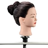 18'' 70% Real Human Hair _ Dark Brown #4 , Female Barber Hairdresser Hair Hairdressing Hair Cutting Student Practice Training Head Doll Mannequin , with Clamp Holder
