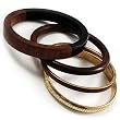 Metal&Wood Bangles-Set of 4 (Gold&Brown)