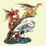 Three Dragons Resting on a Tree Figurine