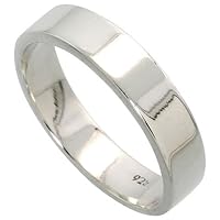 Sterling Silver 5mm (3/16 in.) Plain Flat Wedding Band / Thumb Ring, size 8 1/2