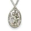 Sterling Silver 1" Oval Pierced Engraved St. Christopher Medal on 24" Chain