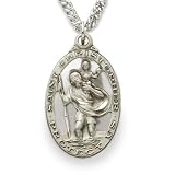Sterling Silver 1" Oval Pierced Engraved St. Christopher Medal on 24" Chain