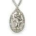 Sterling Silver 1" Oval Pierced Engraved St. Christopher Medal on 24" Chain
