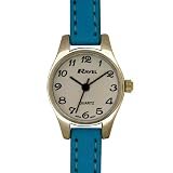 LADIES RAVEL CLASSIC WHITE WATCH WITH TURQUOISE PU STRAP AND POLISHED CHROME CASE. (R0119.02.2)