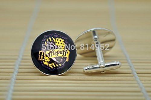 A gentleman 10pairs Harry Potter jewelry Cufflinks Hogwarts Hufflepuff Crest Cufflinks in Silver glass Cabochon Cuff links C0150