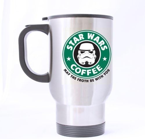 Love Cup Art Funny Designed STAR WARS COFFEE MAY THE FORTH BE WITH YOU Stainless Steel Travel Mug Sliver 14 Ounce Coffee/Tea Mug - Personalized Gift For Birthday,Christmas And New Year