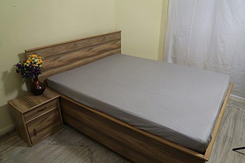300 Thread-Count Egyptian Cotton Sateen 1 Qty Fitted Sheet Full Size (+20 Inch) Deep Pocket, Light Grey Stripe