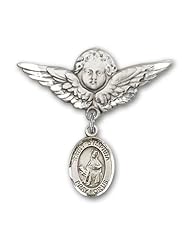 Sterling Silver Baby Badge with St. Dymphna Charm and Angel w/Wings Badge Pin