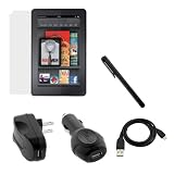 GTMax LCD Screen Protector + Data Cable + USB Car Adapter + USB Travel Adapter + Universal Stylus for New Amazon Kindle Fire Full Color 7 Multi-touch Display Wi-Fi Tablet