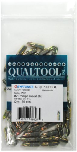 Qualtool Qryptonite K250-PB2-50 Number 2 Phillips Insert Bit, 50-Pack