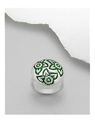 Green Flower Colored Enamel Ring In 92.5 Sterling Silver