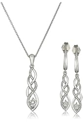 Sterling Silver Diamond Twist Pendant Necklace and Earrings Box Set (1/5 cttw, K-L Color, I3 Clarity)