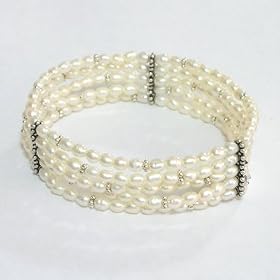Sterling Silver Classic 5 Strand Cultured Pearl Bracelet, White